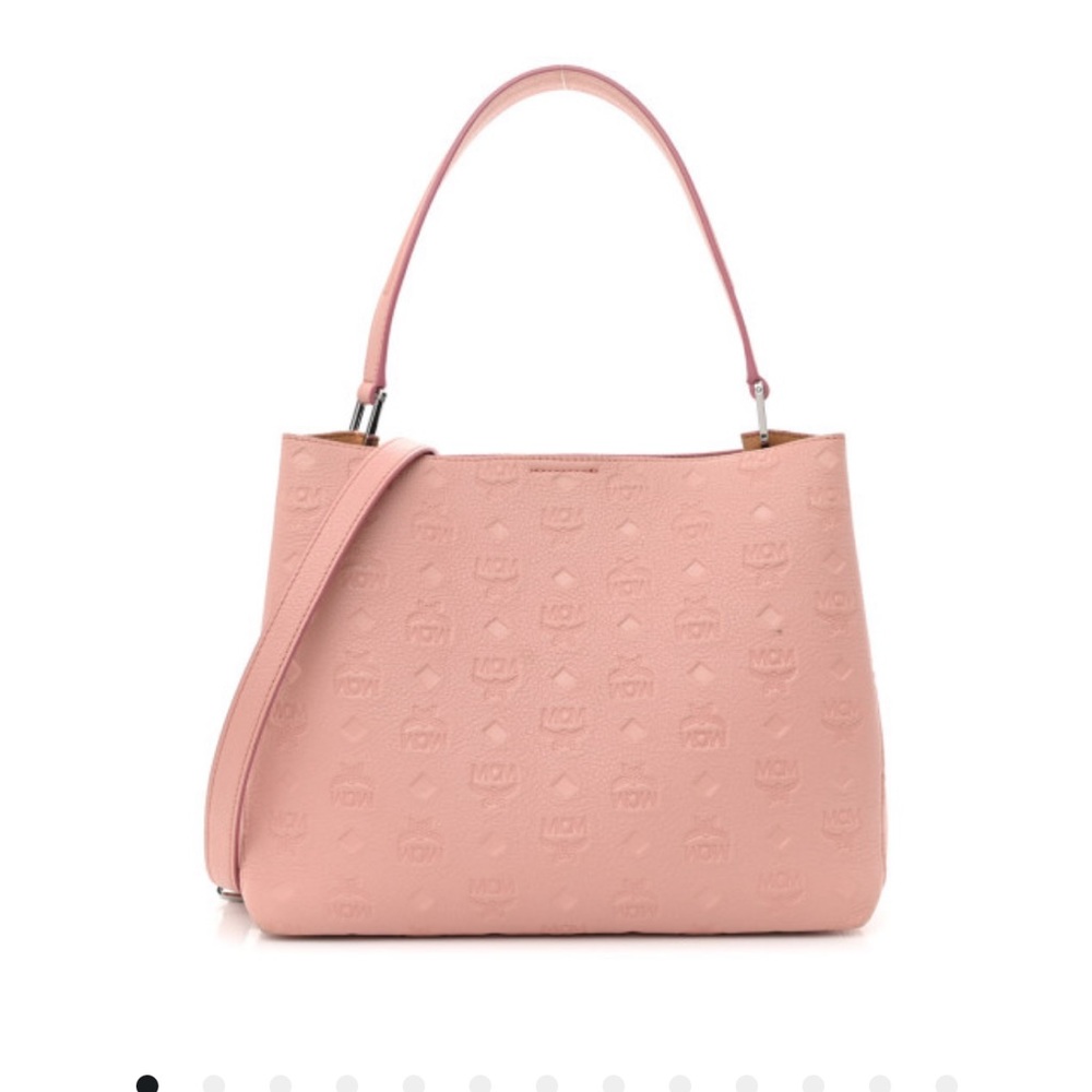 MCM Pink Embossed Leather Tote Bag